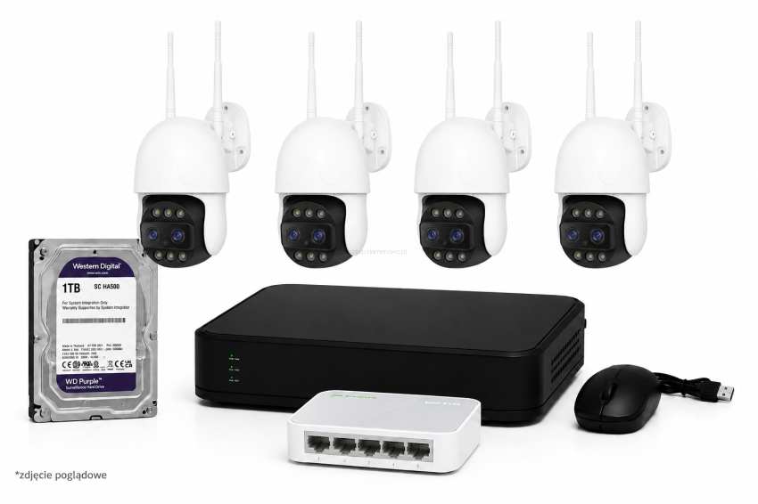 Zestaw monitoringu 2K – 4 kamery 4 MP + Rejestrator + Dysk 1 TB