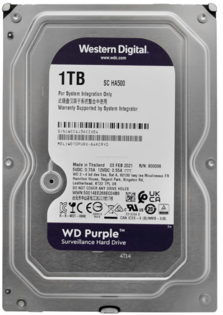 Dysk twardy WD Purple 1 TB do monitoringu 24/7 SATA III 3,5