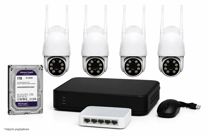 Zestaw monitoringu FULL HD – 4 kamery 2 MP + Rejestrator + Dysk 1 TB