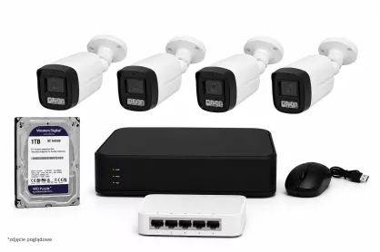 Zestaw monitoringu 4K – 4 kamery  8MP + Rejestrator + Dysk 1 TB